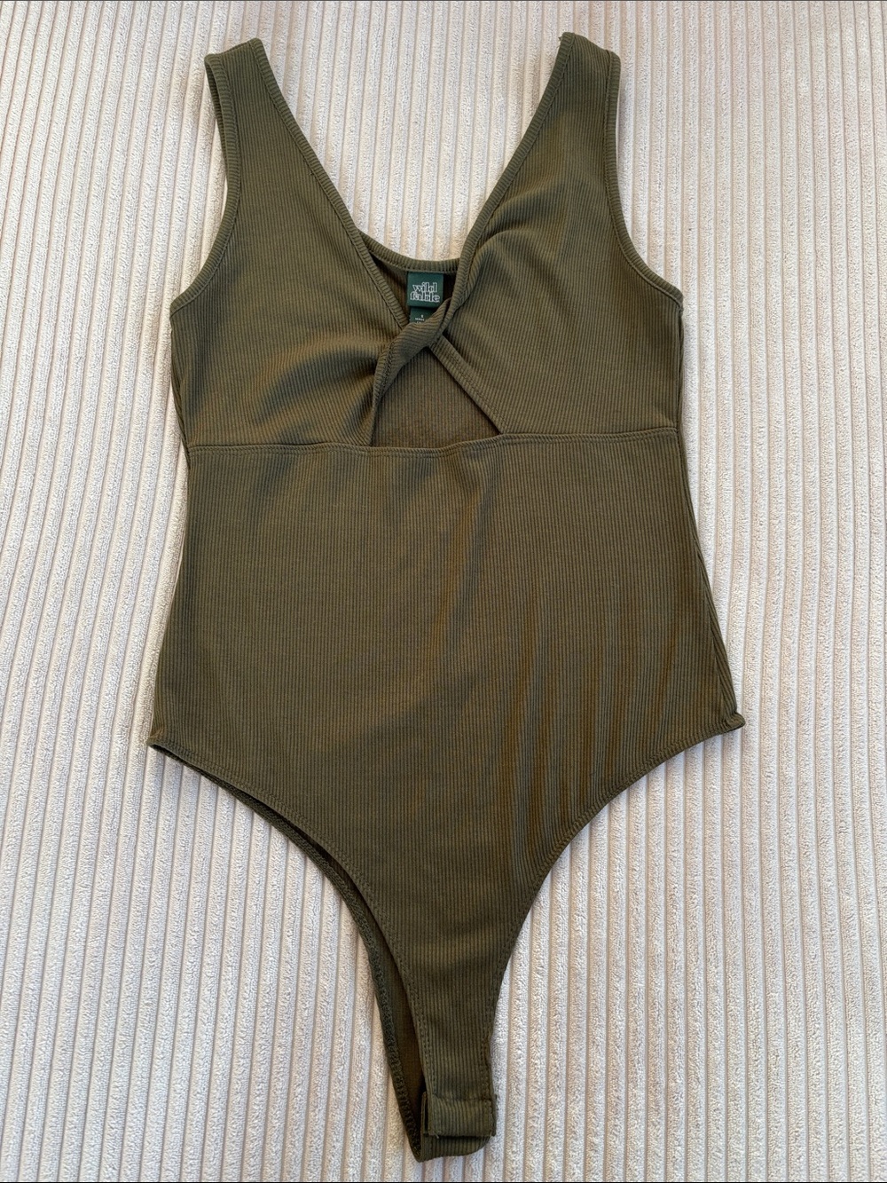 wild fable Olive Green Ribbed Twist-Front One-Piece Bodysuit